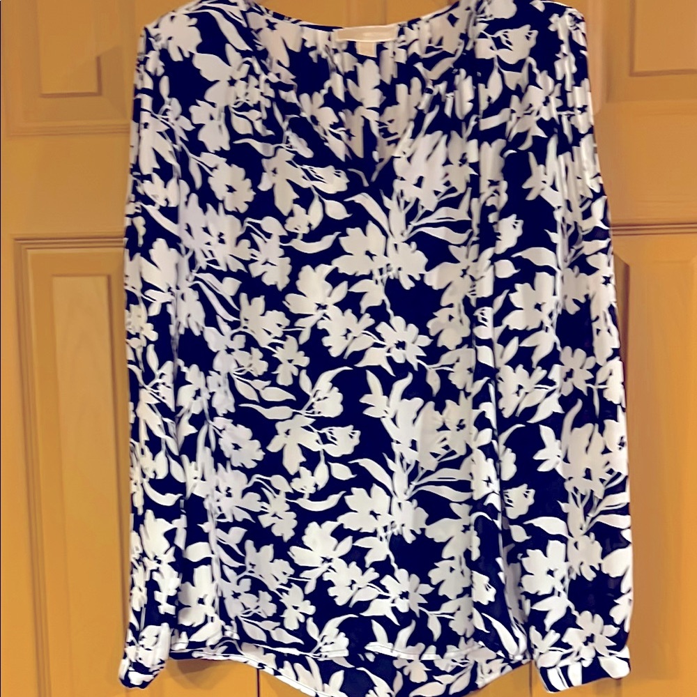 Michael Kors Flowing Floral Blue and White Blouse